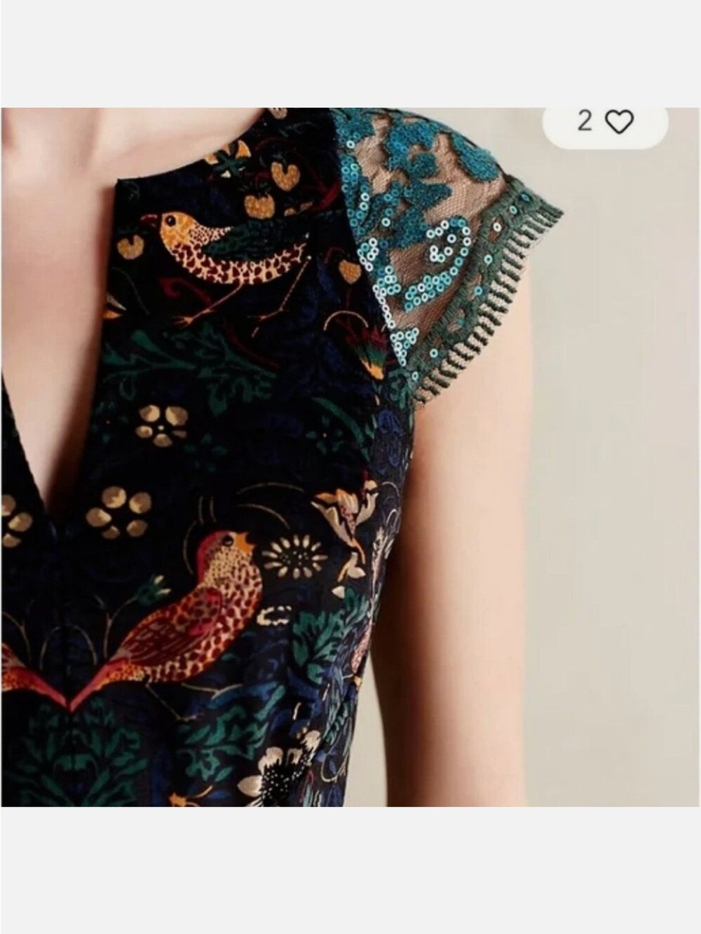 Rare Eva Franco Anthro Larksong Corduroy Bird Dress 2 Sequin Mesh Sleeves - Picture 3 of 6